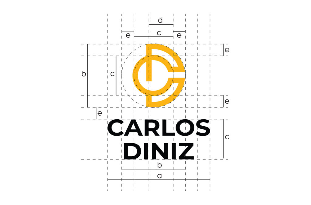 logotipo Carlos Diniz com grid em proporção aurea